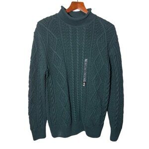 Le 31 Par Simons Green Knit Sweater Mock Neck 100% Cotton Size Large NWT
